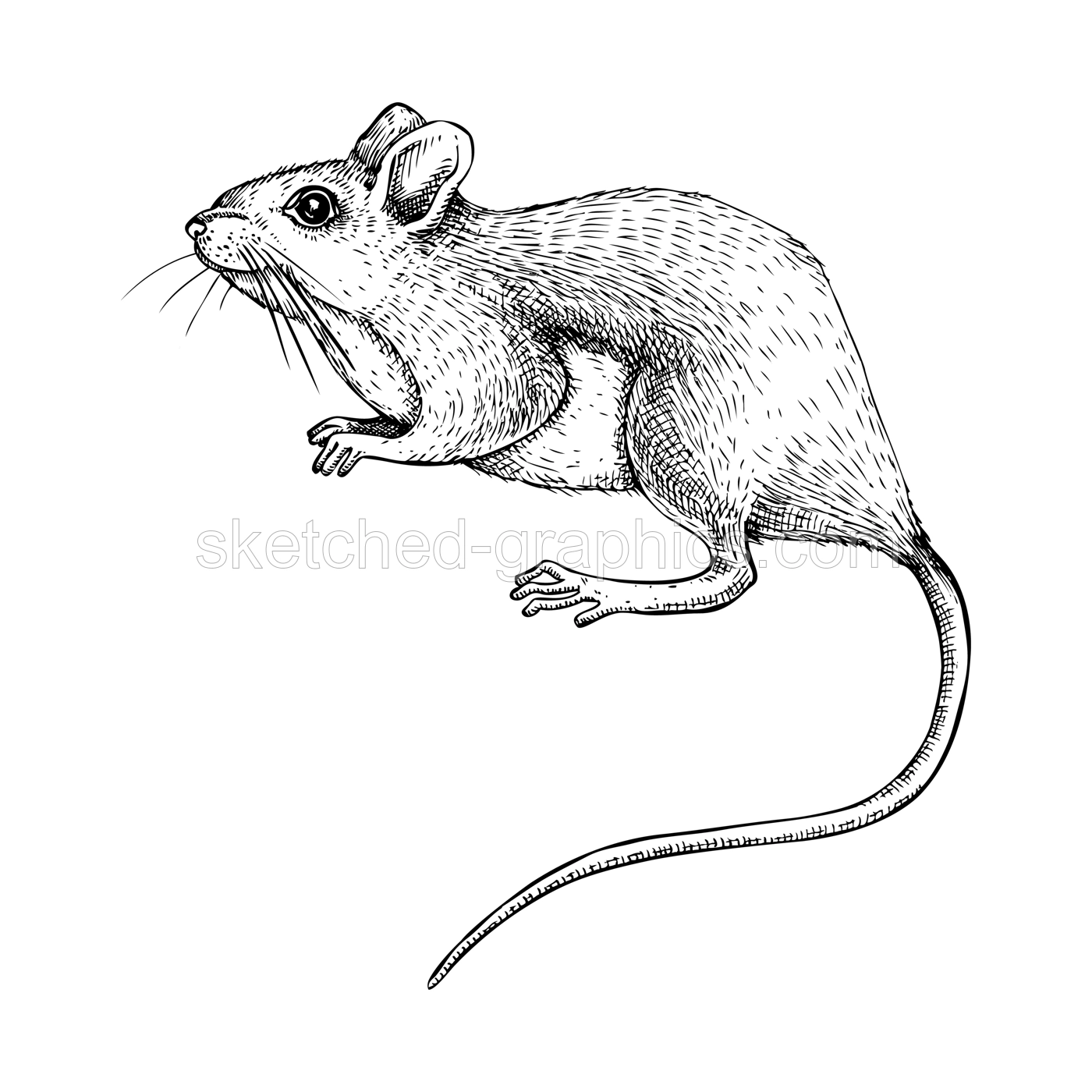 Field mouse vector sketch. Hand drawn wildlife illustration in engraved style. Small rodent isolated on white background. Black and white mammal animal drawing for print, poster, card, cover. Illustration